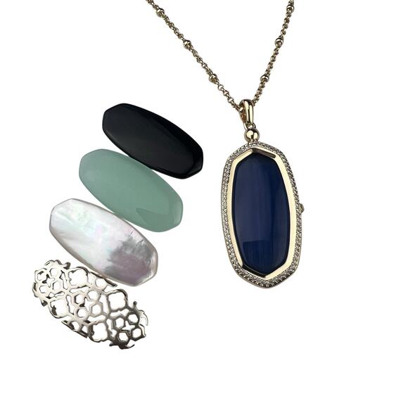 Kendra Scott Interchangeable Locket 32" Necklace Light Gold Tone 5 Colors - Picture 1 of 11